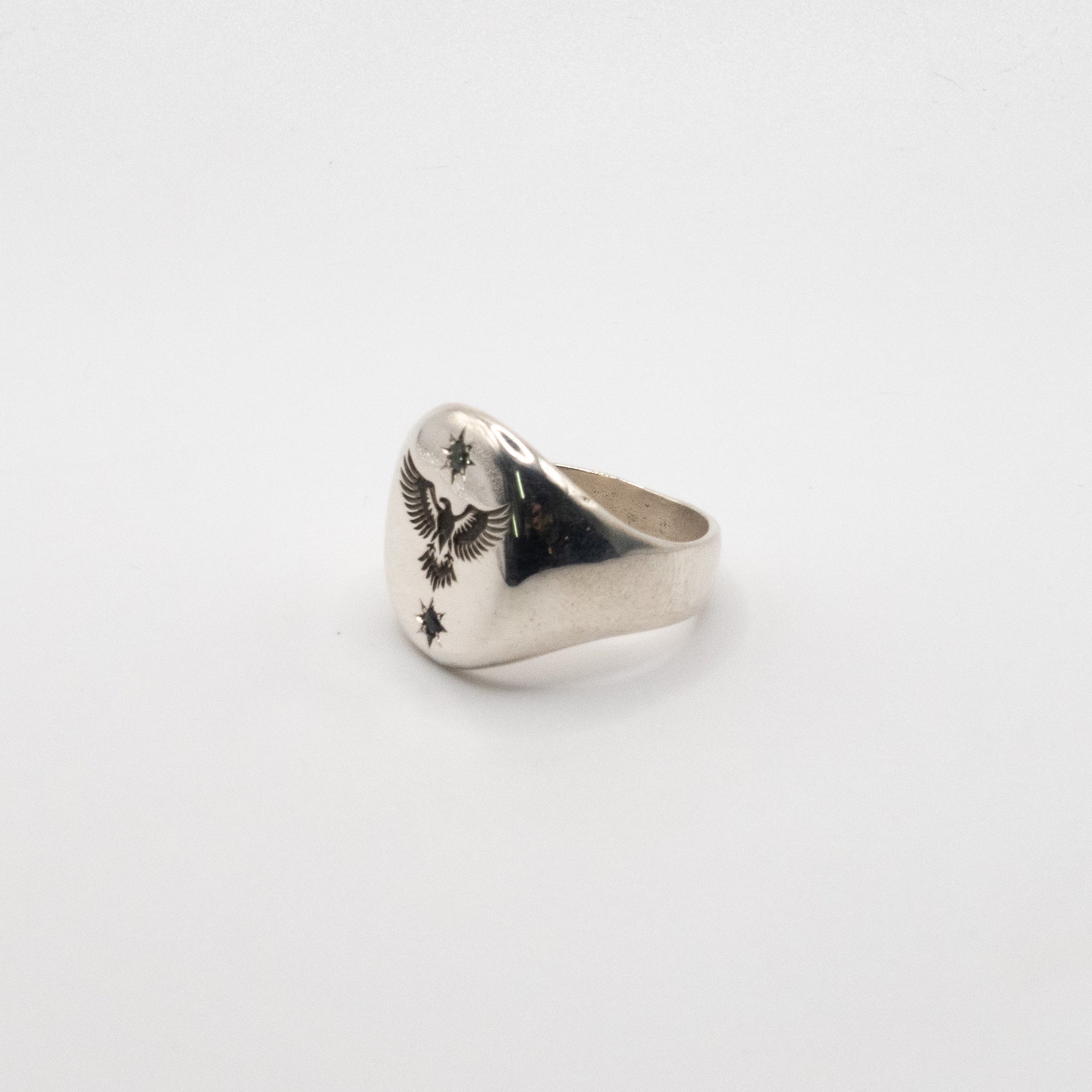 Sterling Silver Eagle Star Signet Ring