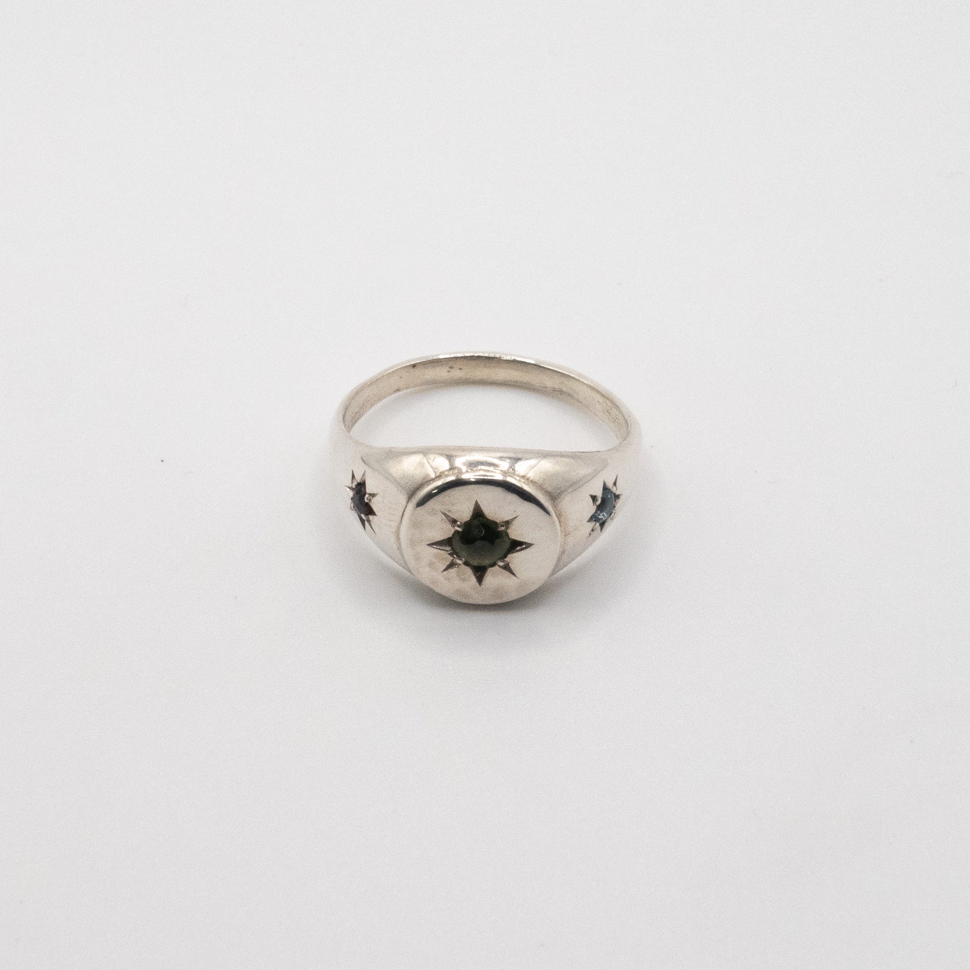 Sterling Silver Multi Stone Star Signet Ring
