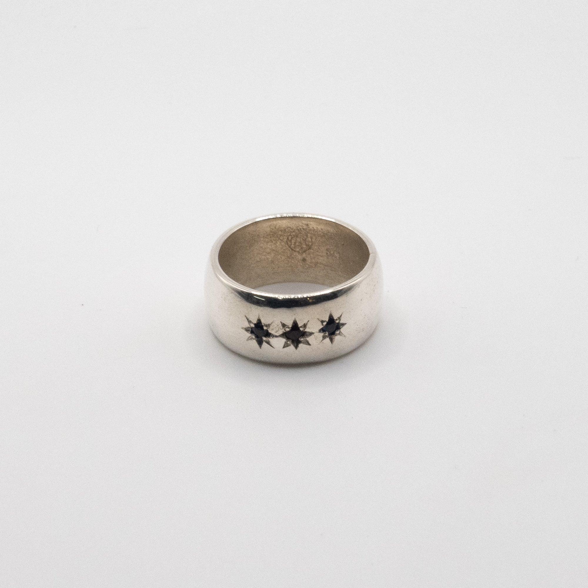 Sterling Silver Triple Onyx Star Band Ring